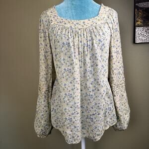 Lauren Conrad Blouse Women XS Peasant Long puff sleeve, lightweight delicate flo